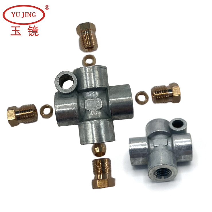 锌/铝合金油管四通分油块 4T固定四通油路接头油管